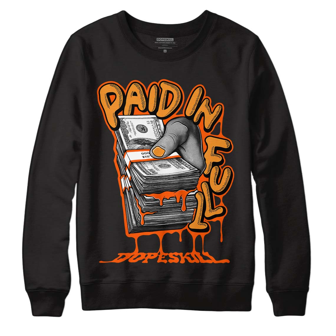 Brilliant Orange 12s DopeSkill Sweatshirt Paid In Full Graphic