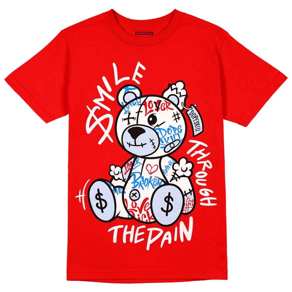 Cherry 11s DopeSkill Varsity Red T-shirt Smile Through The Pain Graphic