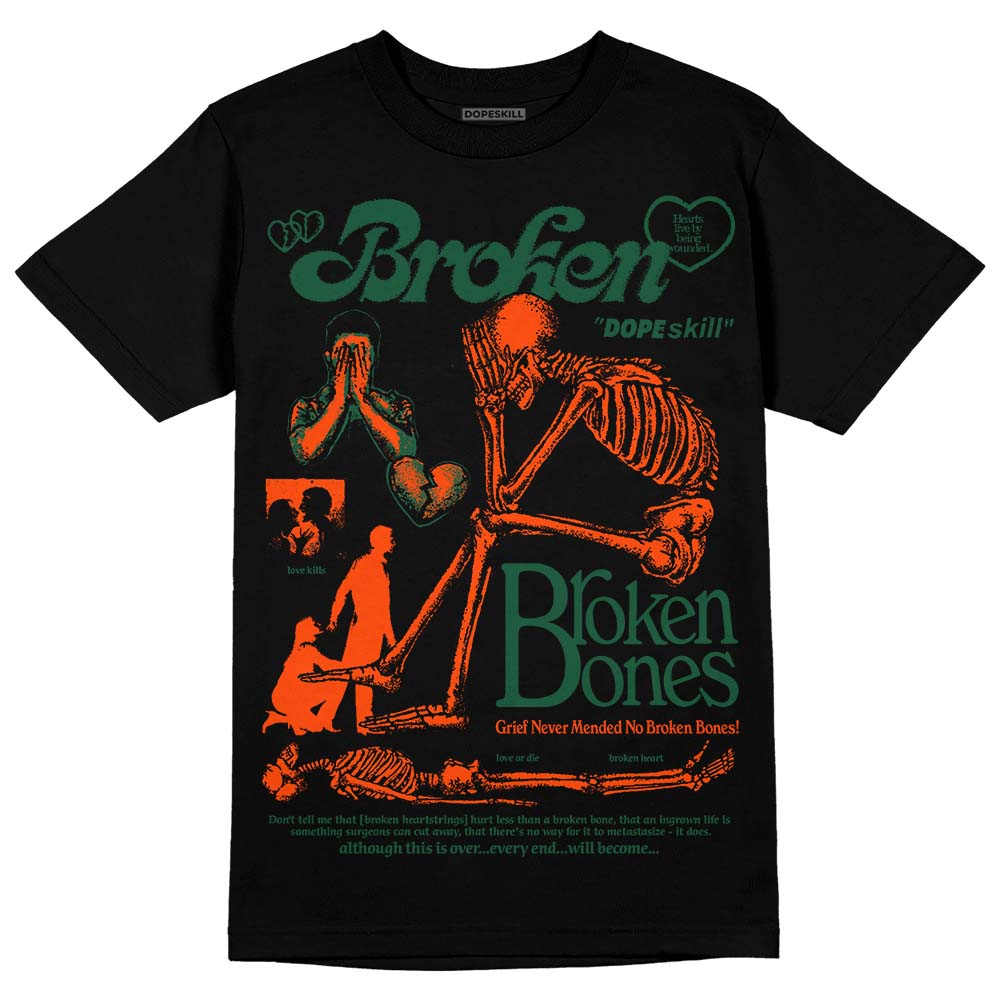 Dunk Team Dark Green Orange DopeSkill T-Shirt Broken Bones Graphic