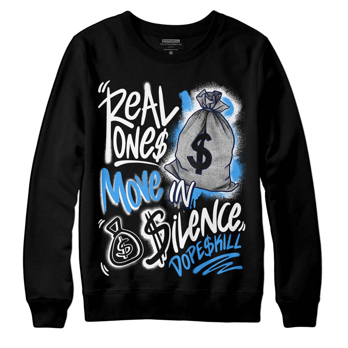 Midnight Navy 3s DopeSkill Sweatshirt Real Ones Move In Silence Graphic