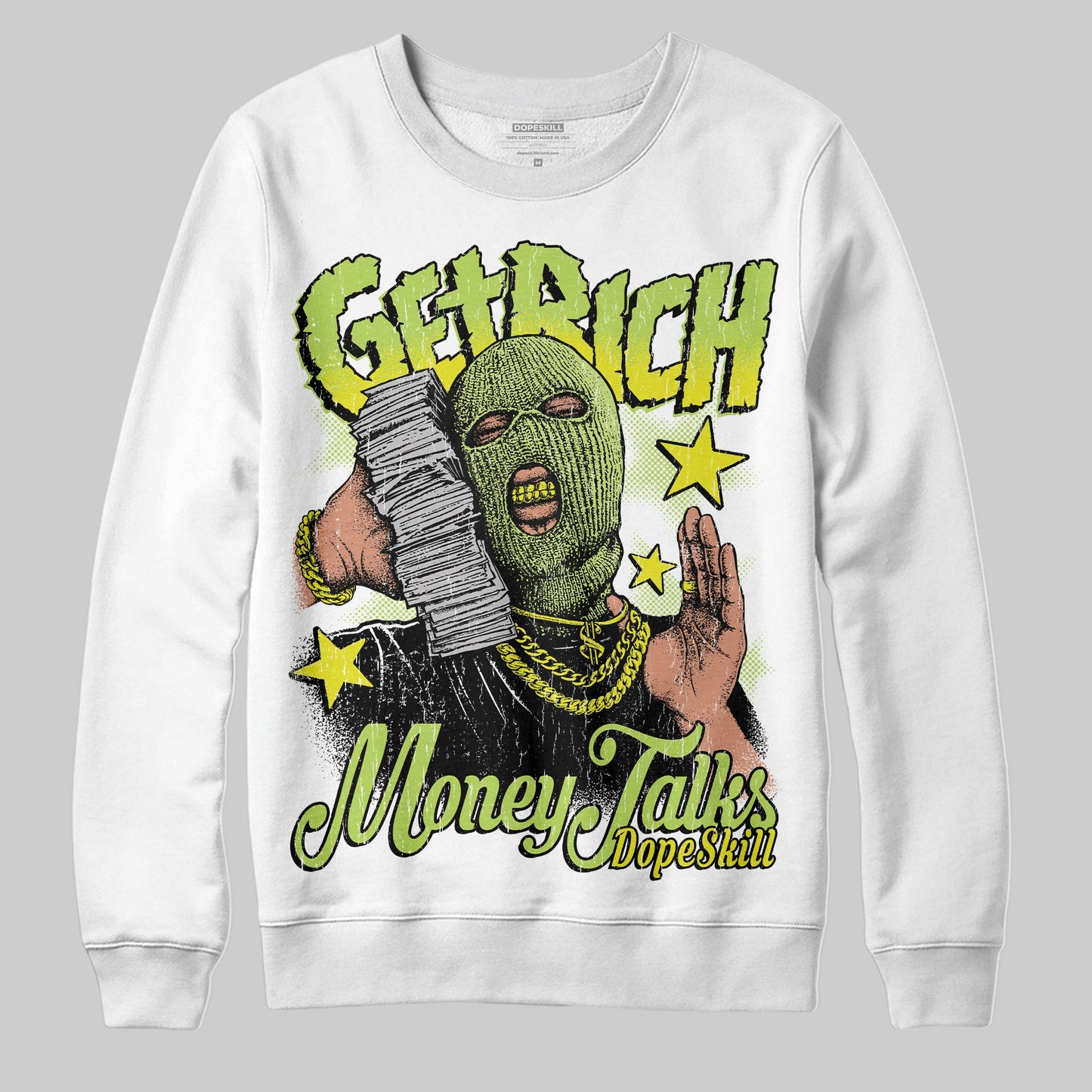 Bright Cactus 13s DopeSkill Sweatshirt Get Rich Graphic