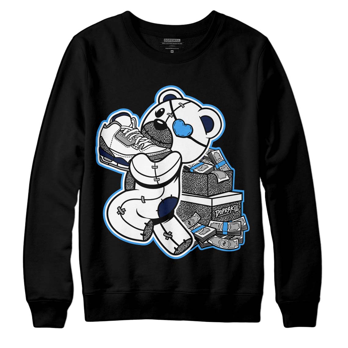 Midnight Navy 3s DopeSkill Sweatshirt Bear Steals Sneaker Graphic