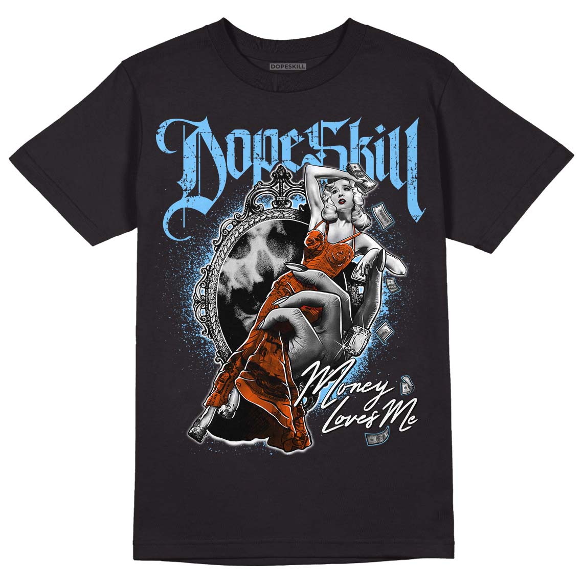 Dunk Low Futura University Blue DopeSkill T-Shirt Money Loves Me Graphic