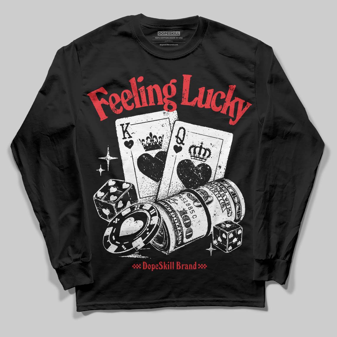 Black and White Collection DopeSkill Long Sleeve T-Shirt Feeling Lucky Graphic