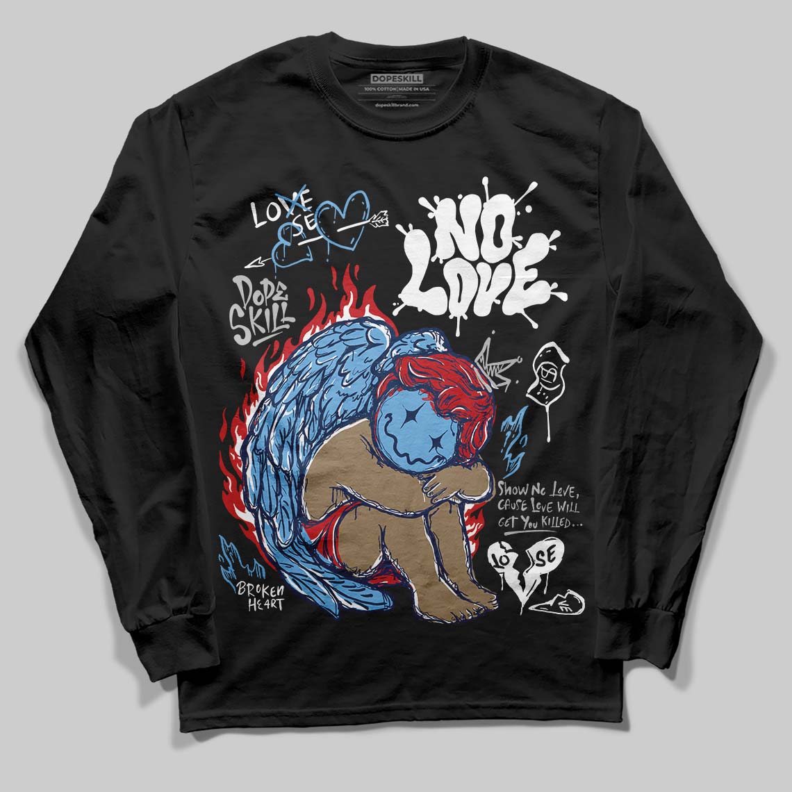 Summit White Navy 4s DopeSkill Long Sleeve T-Shirt No Love Graphic