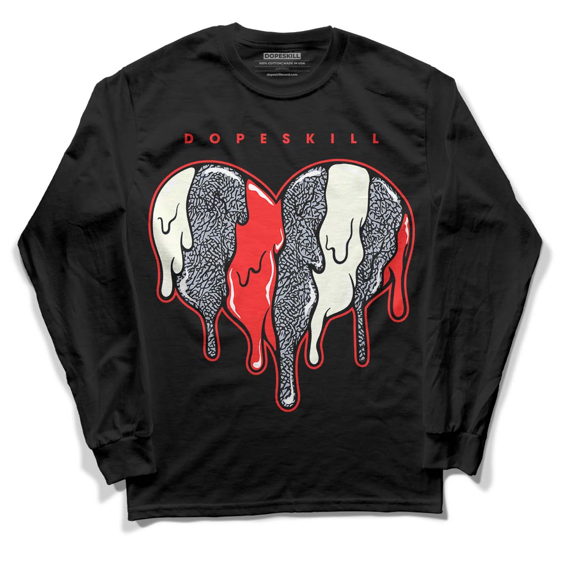 White Cement Reimagined 3s DopeSkill Long Sleeve T-Shirt Slime Drip Heart Graphic