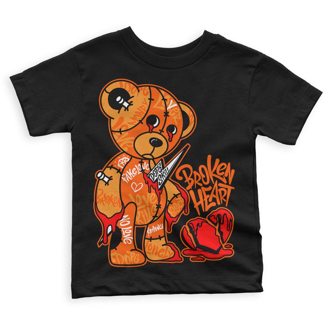 Brilliant Orange 12s DopeSkill Toddler Kids T-shirt Broken Heart Graphic
