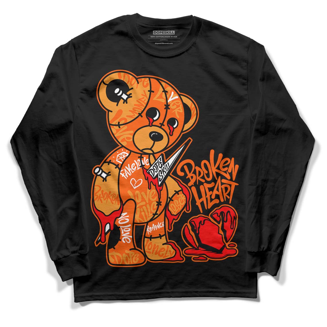 Brilliant Orange 12s DopeSkill Long Sleeve T-Shirt Broken Heart Graphic