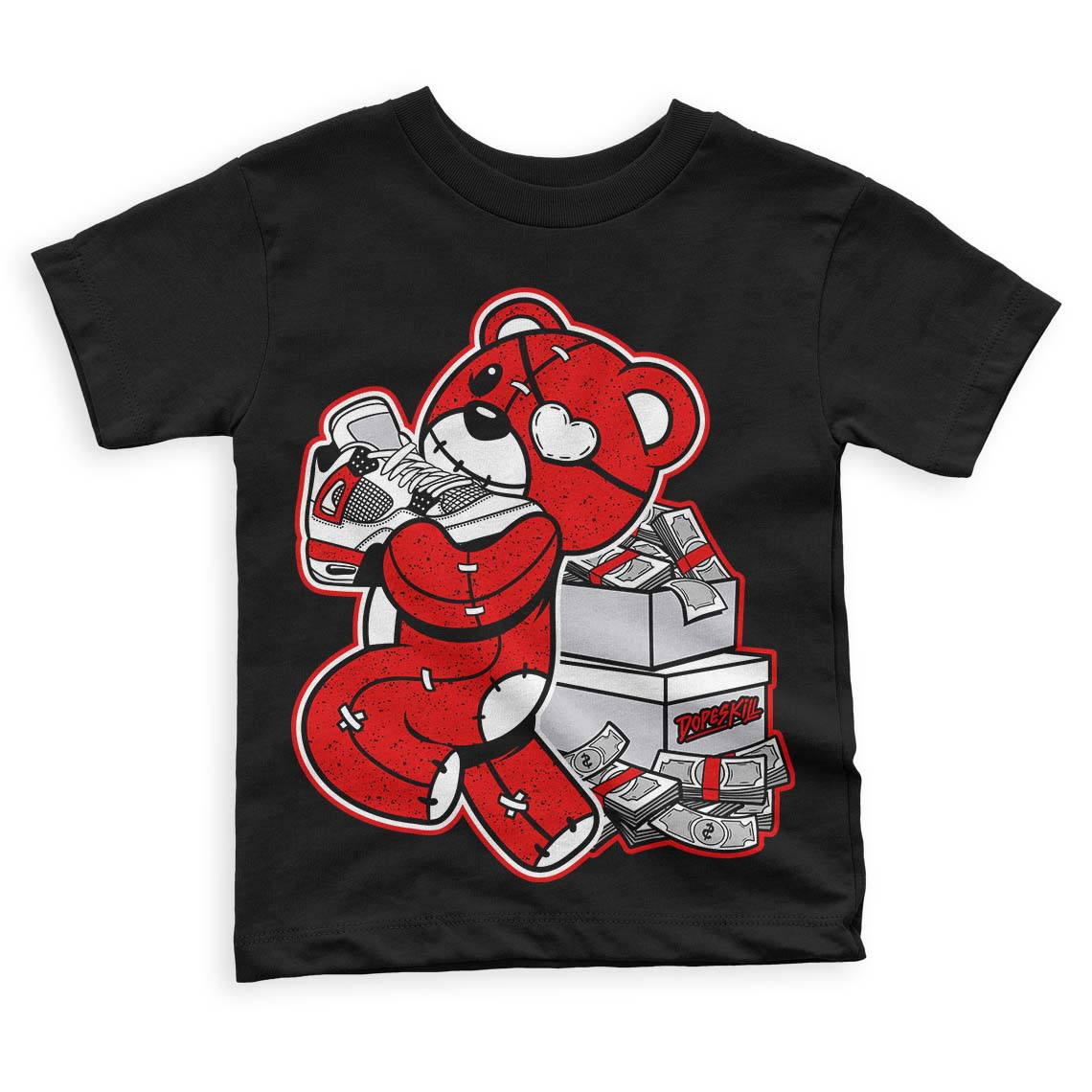 Red Cement 4S DopeSkill Toddler Kids T-shirt Bear Steals Sneaker Graphic