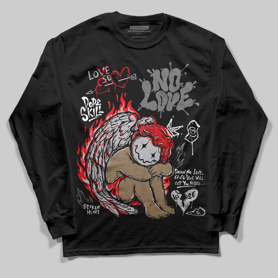 Grey Collection DopeSkill Long Sleeve T-Shirt No Love Graphic
