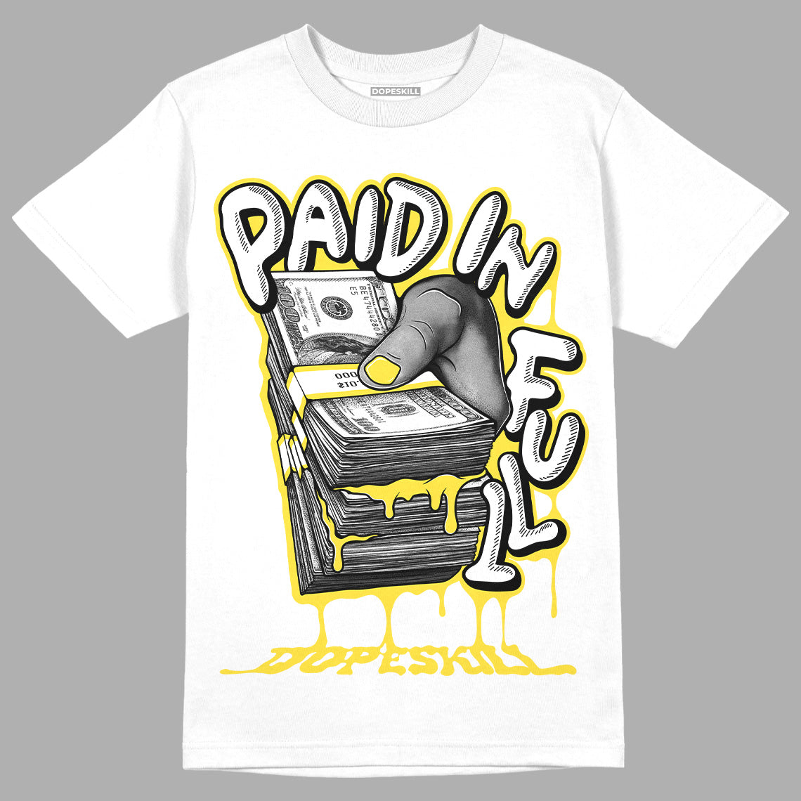 Yellow Snakeskin 11s DopeSkill T-Shirt Paid In Full Graphic