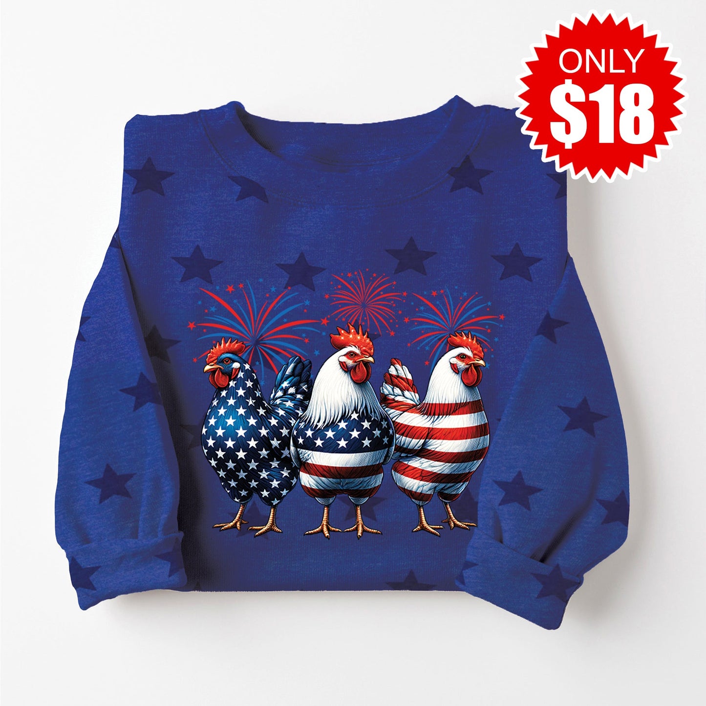 Chicken Sweatshirt - Blue Star Print - 18