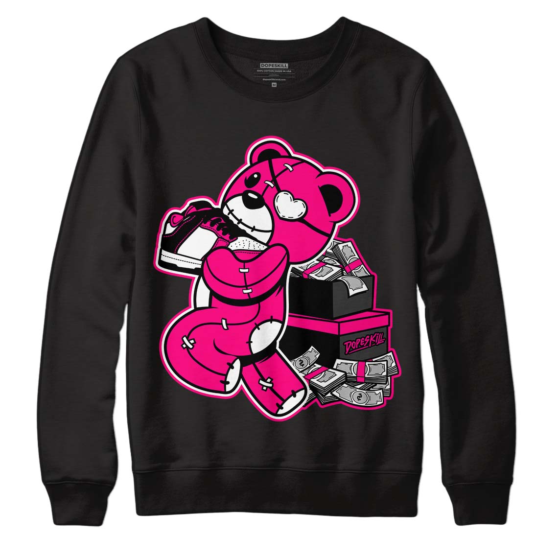 Fierce Pink 1s DopeSkill Sweatshirt Bear Steals Sneaker Graphic