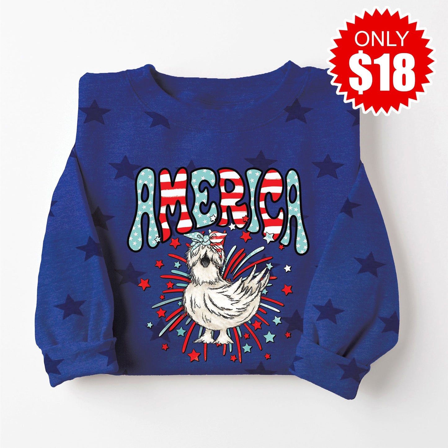 America Chicken Sweatshirt - Blue Star Print - 18 Style001