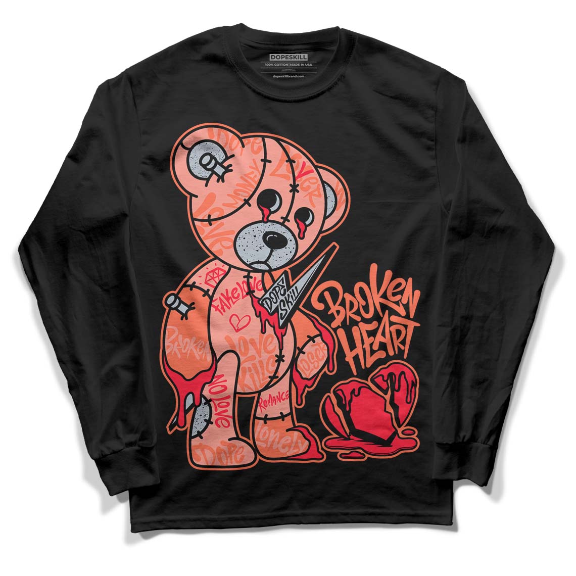 Crimson Bliss 5s DopeSkill Long Sleeve T-Shirt Broken Heart Graphic