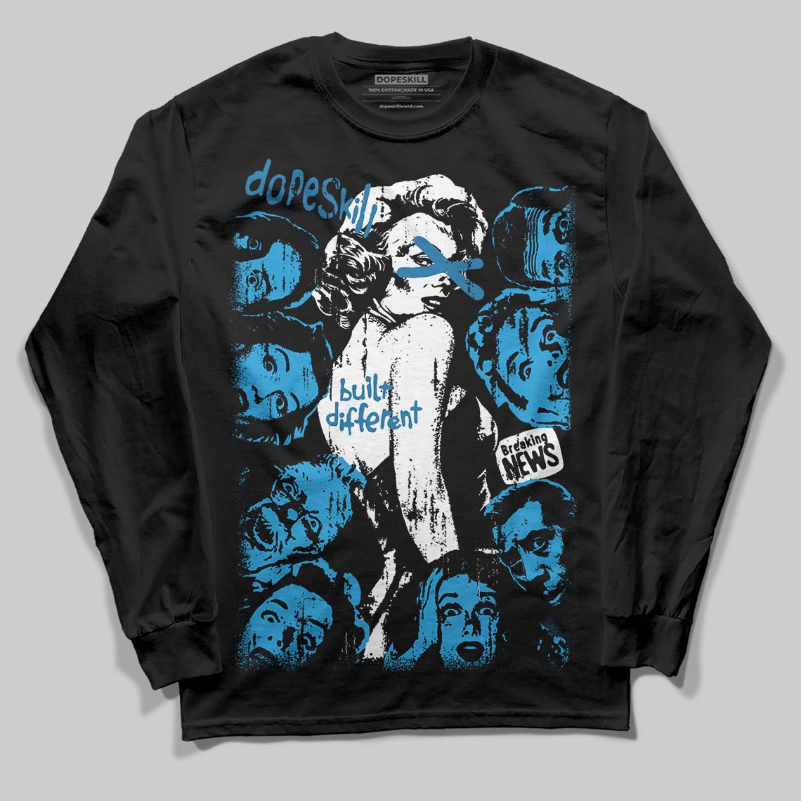 Military Blue 4s DopeSkill Long Sleeve T-Shirt Built Different Graphic