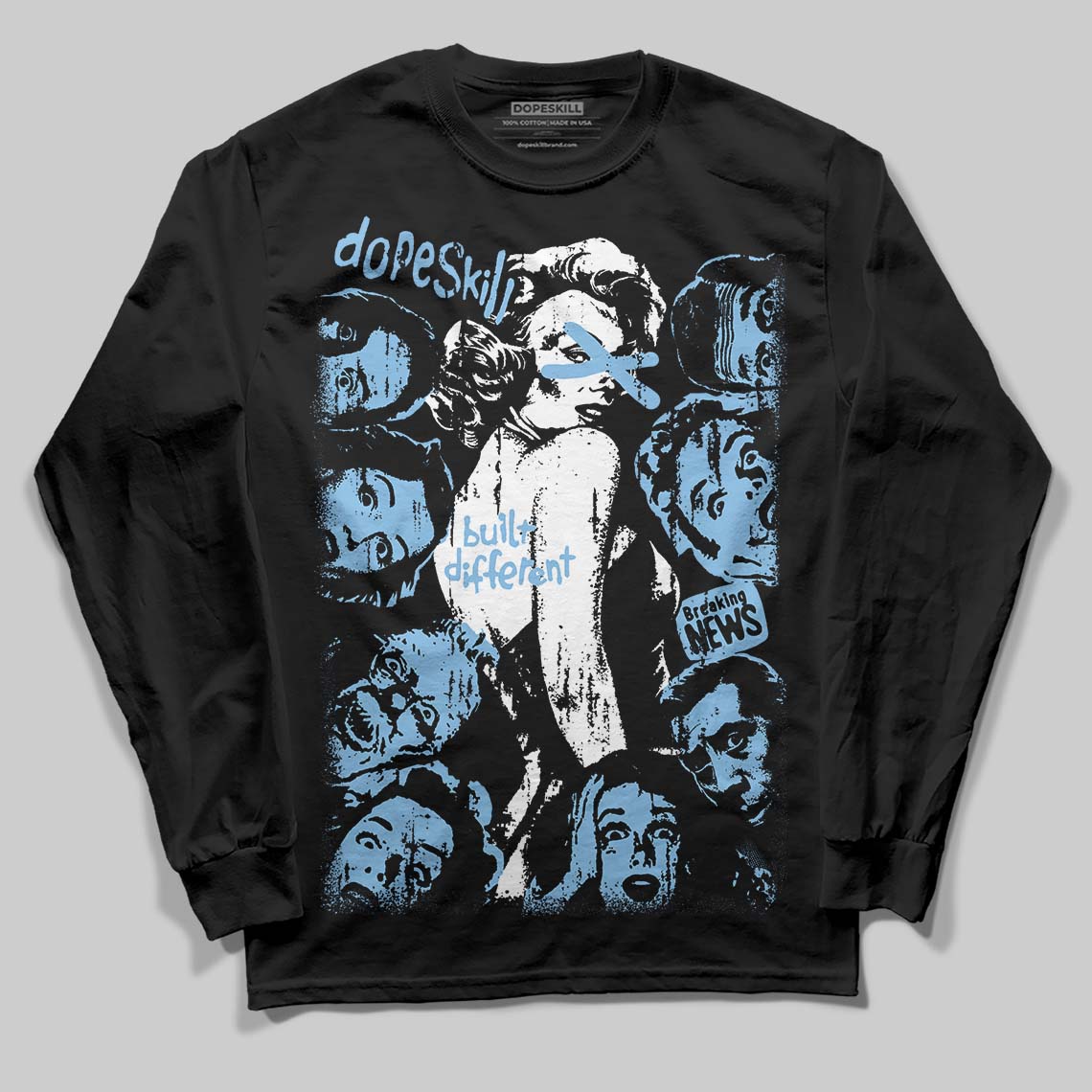 University Blue Collection DopeSkill Long Sleeve T-Shirt Built Different Graphic