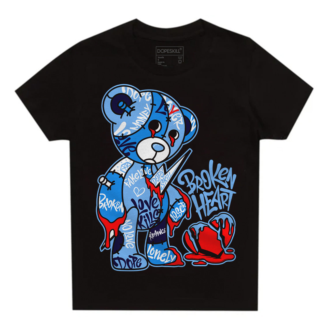 Powder Blue 9s DopeSkill Toddler Kids T-shirt Broken Heart Graphic