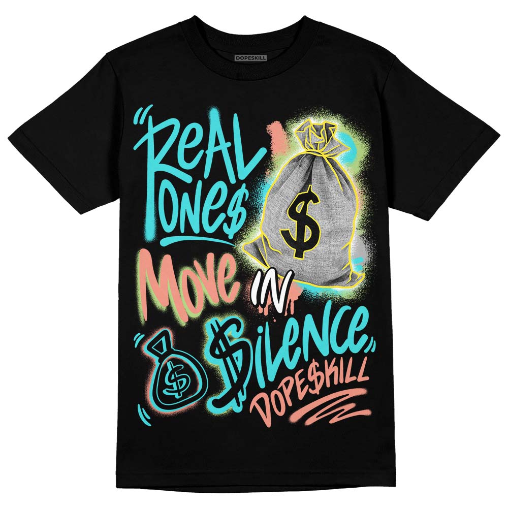Cyan Burst 9060 DopeSkill T-Shirt Real Ones Move In Silence Graphic