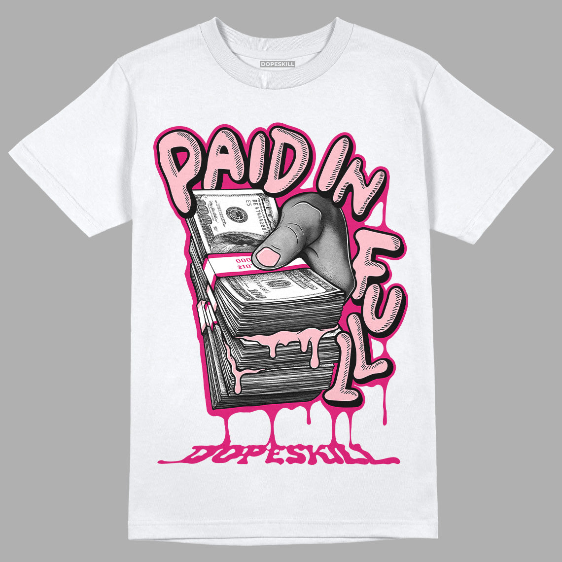 AJ 1 Mid Coral Chalk DopeSkill T-Shirt Paid In Full Graphic