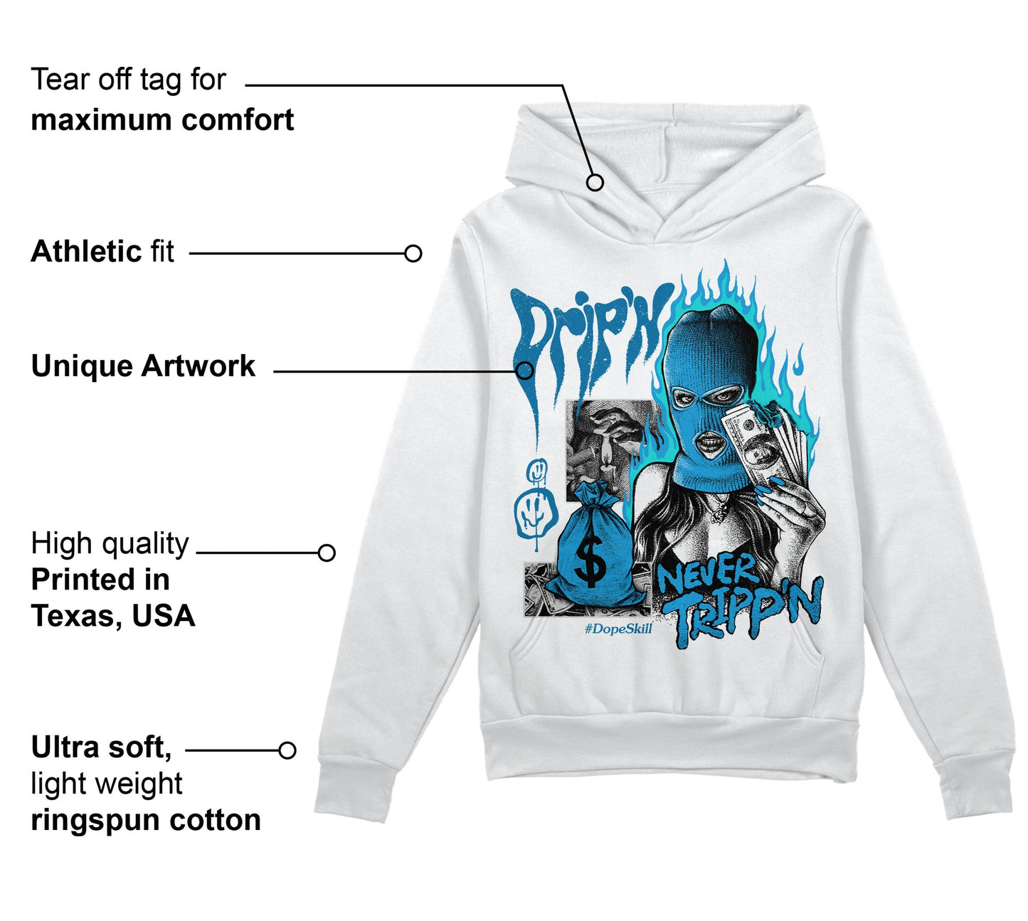 Military Blue 4s DopeSkill Hoodie Sweatshirt Drip'n Never Tripp'n Graphic