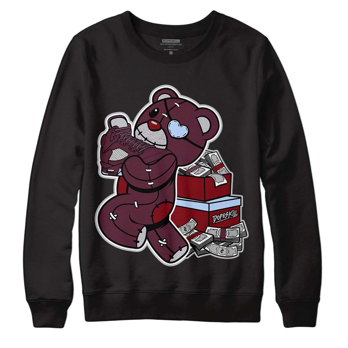 Burgundy 5s DopeSkill Sweatshirt Bear Steals Sneaker Graphic
