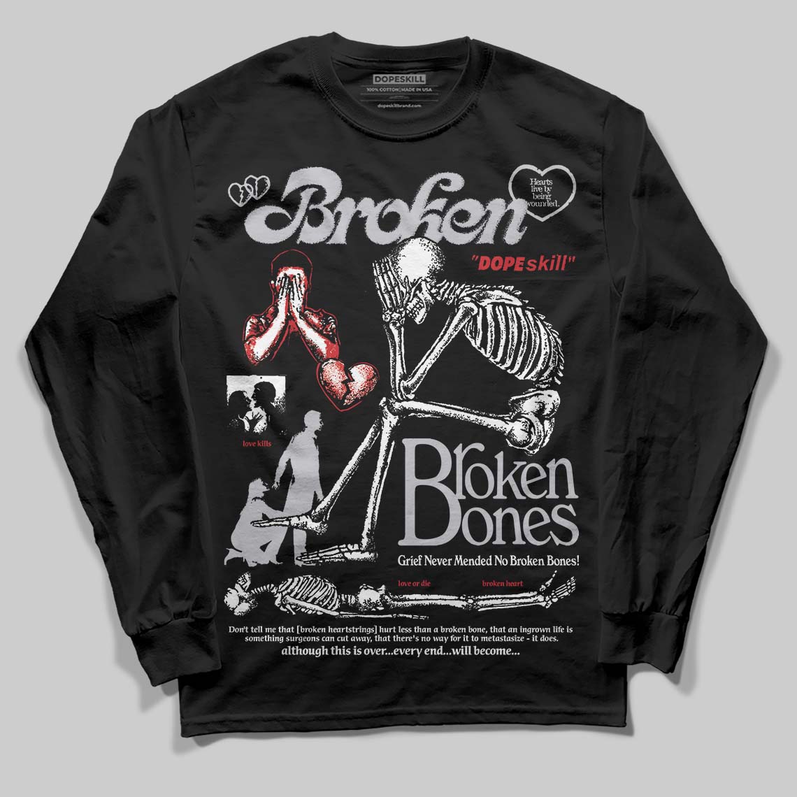 White Cement 4s DopeSkill Long Sleeve T-Shirt Broken Bones Graphic