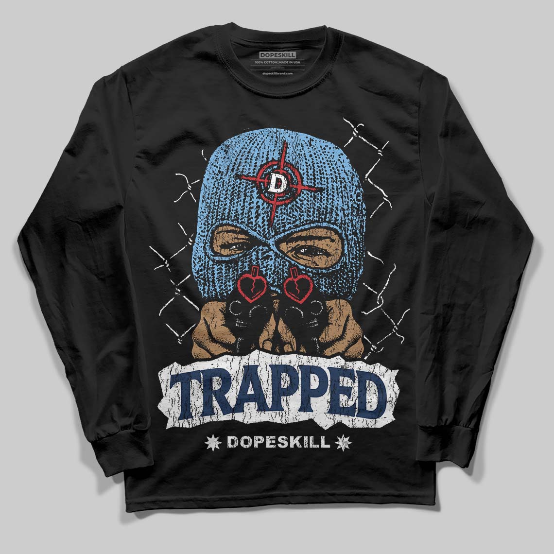 Summit White Navy 4s DopeSkill Long Sleeve T-Shirt New Trapped Graphic