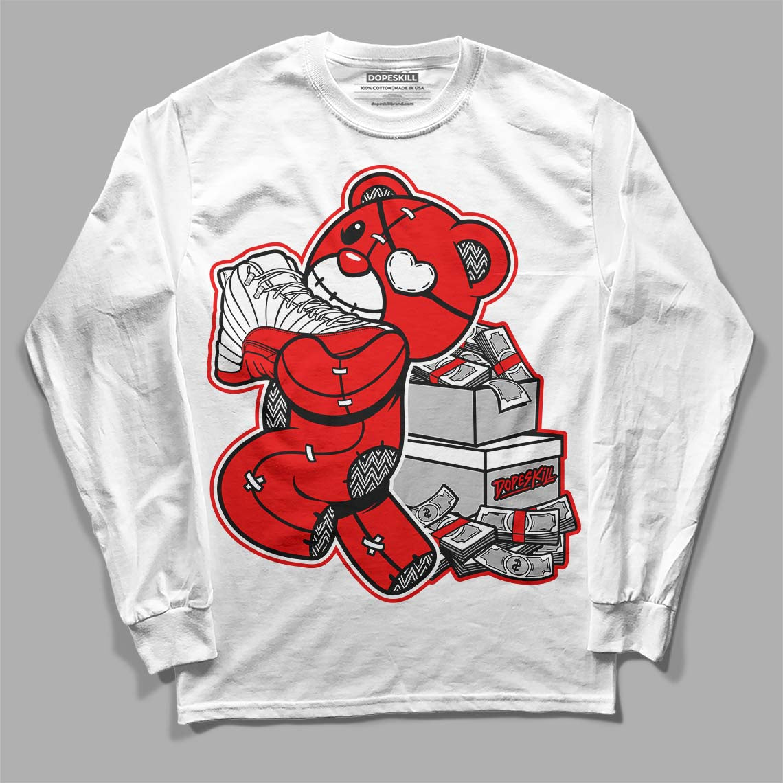 Cherry 12s DopeSkill Long Sleeve T-Shirt Bear Steals Sneaker Graphic
