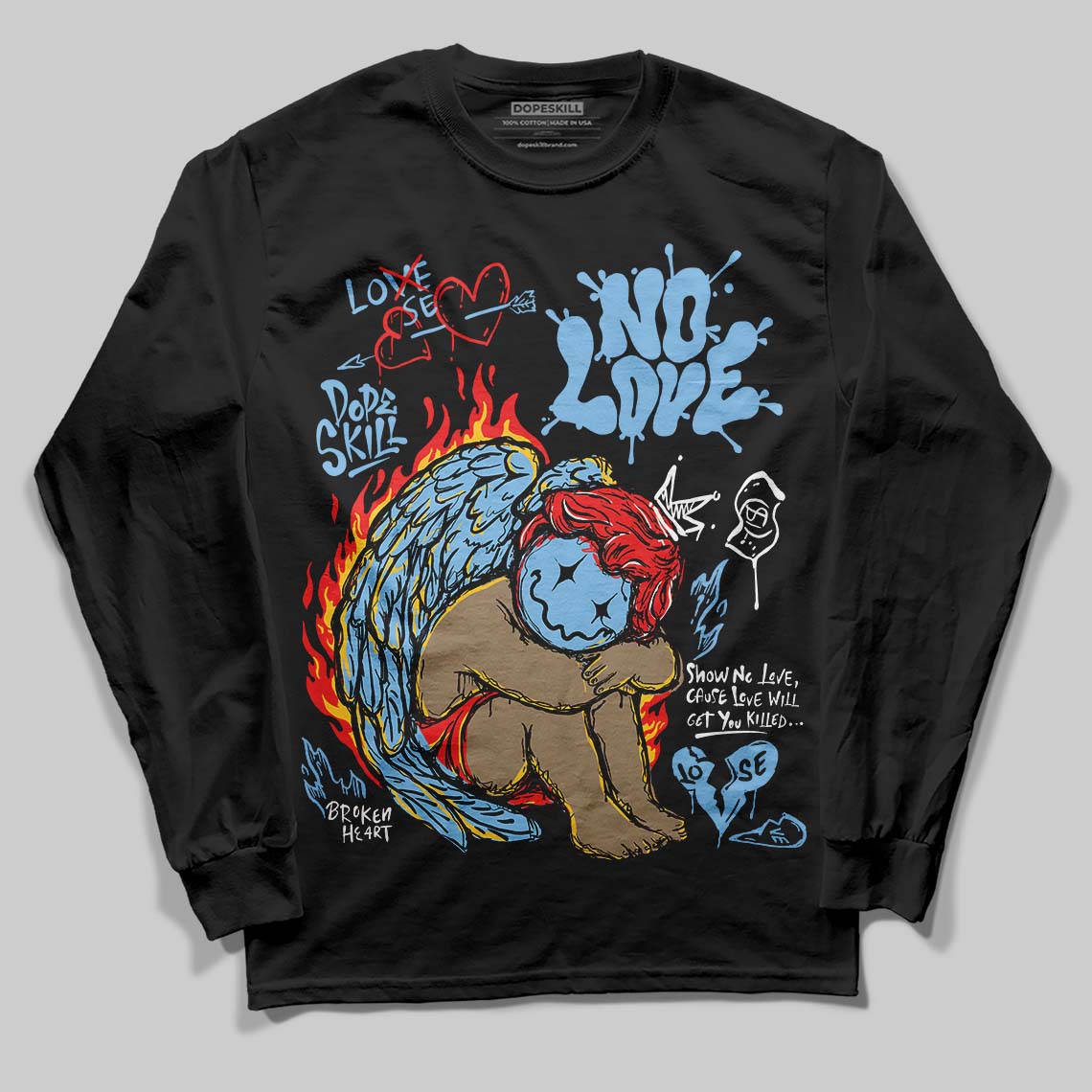 University Blue Collection DopeSkill Long Sleeve T-Shirt No Love Graphic