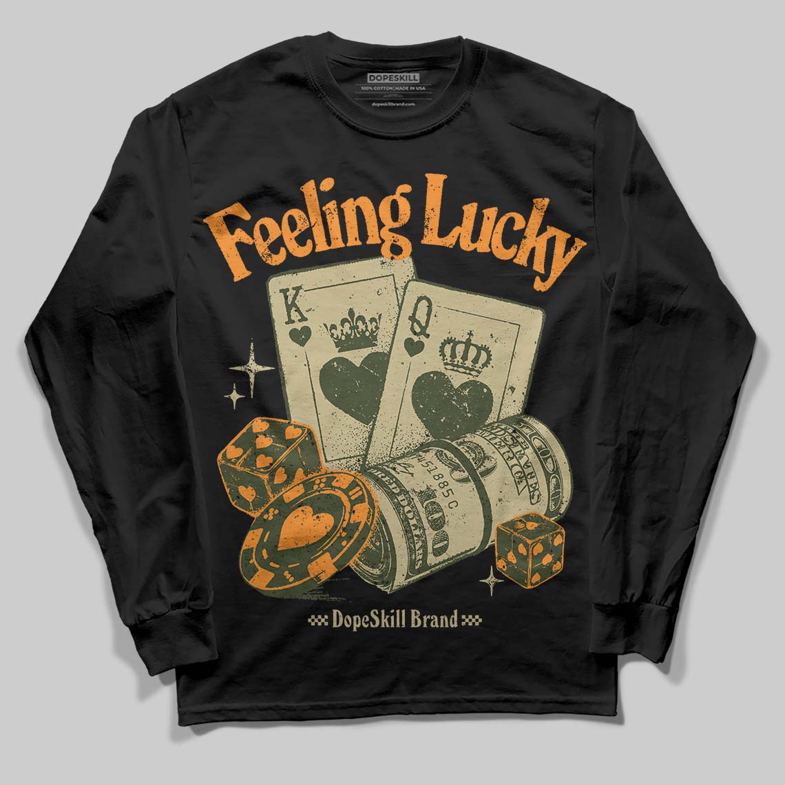 Olive Collection DopeSkill Long Sleeve T-Shirt Feeling Lucky Graphic