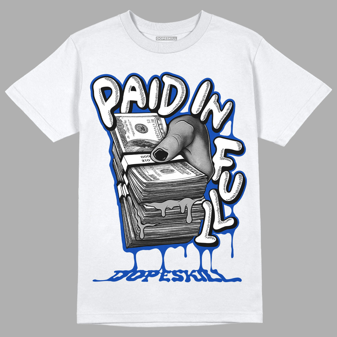 AJ 5 Racer Blue DopeSkill T-Shirt Paid In Full Graphic