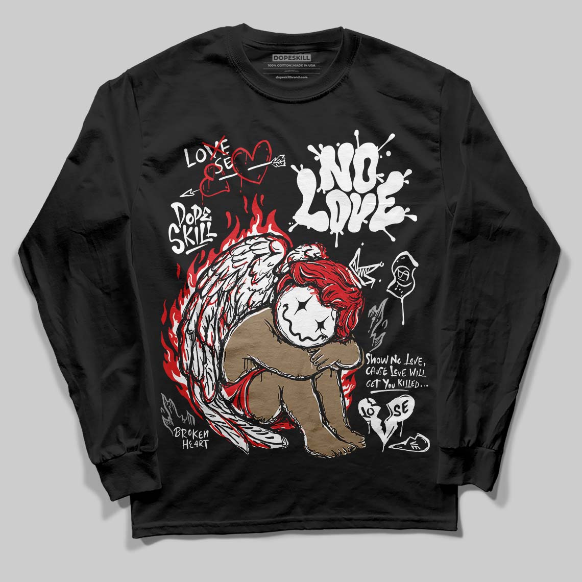 Black and White Collection DopeSkill Long Sleeve T-Shirt No Love Graphic