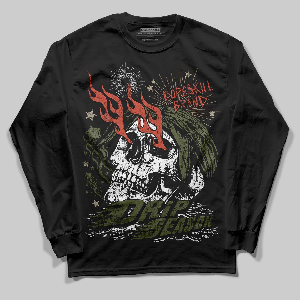 Olive Collection DopeSkill Long Sleeve T-Shirt Drip Season Graphic