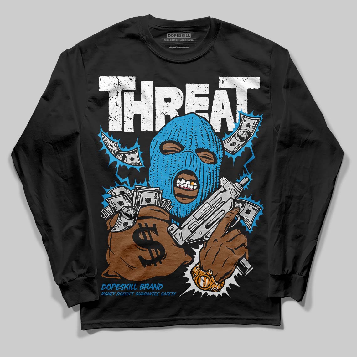 Military Blue 4s DopeSkill Long Sleeve T-Shirt Under Threat Graphic