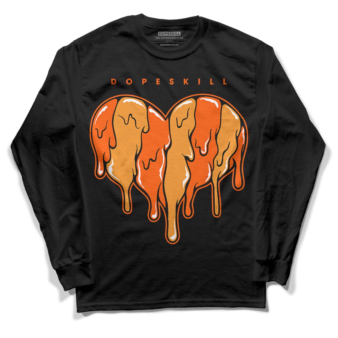 Brilliant Orange 12s DopeSkill Long Sleeve T-Shirt Slime Drip Heart Graphic