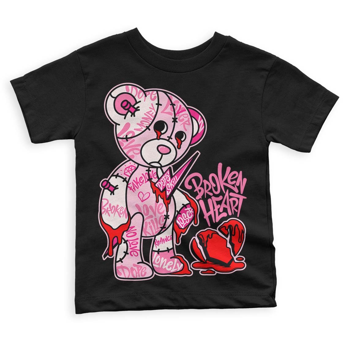 Dunk Low Pink Foam DopeSkill Toddler Kids T-shirt Broken Heart Graphic