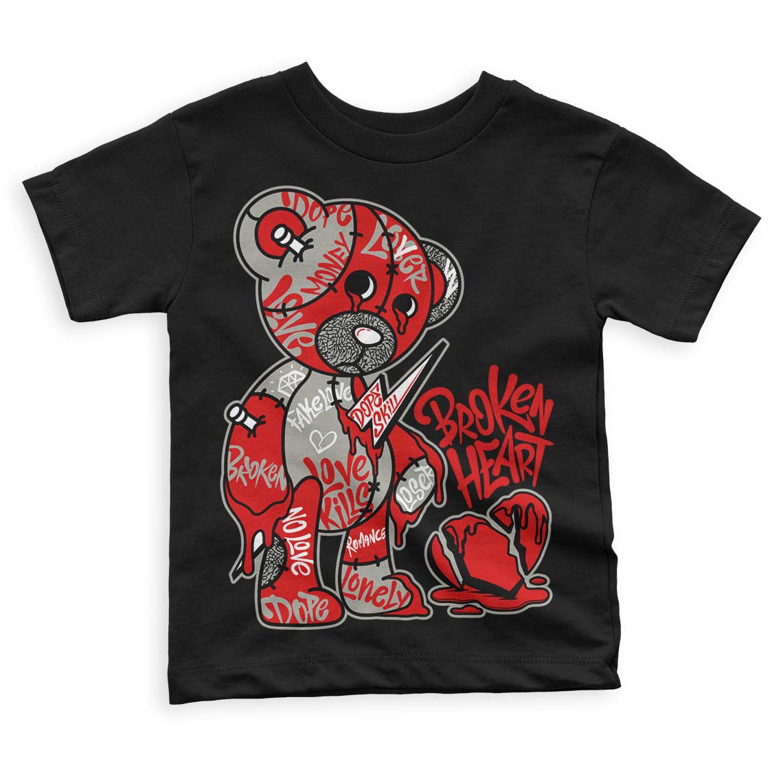 Fire Red 3s DopeSkill Toddler Kids T-shirt Broken Heart Graphic