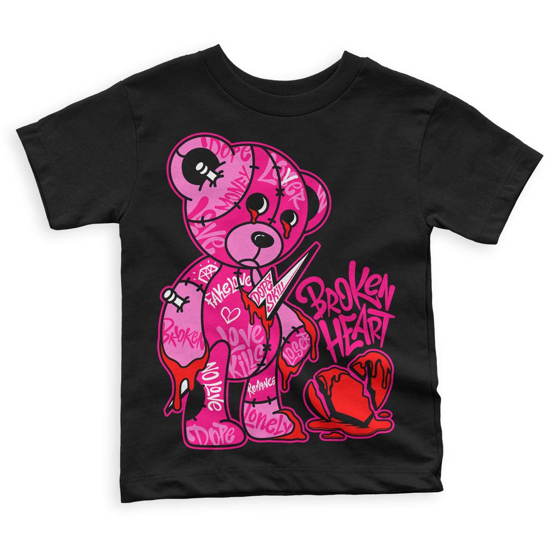 Fierce Pink 1s DopeSkill Toddler Kids T-shirt Broken Heart Graphic