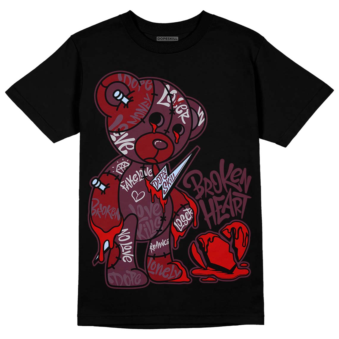 Burgundy 5s DopeSkill T-Shirt Broken Heart Graphic