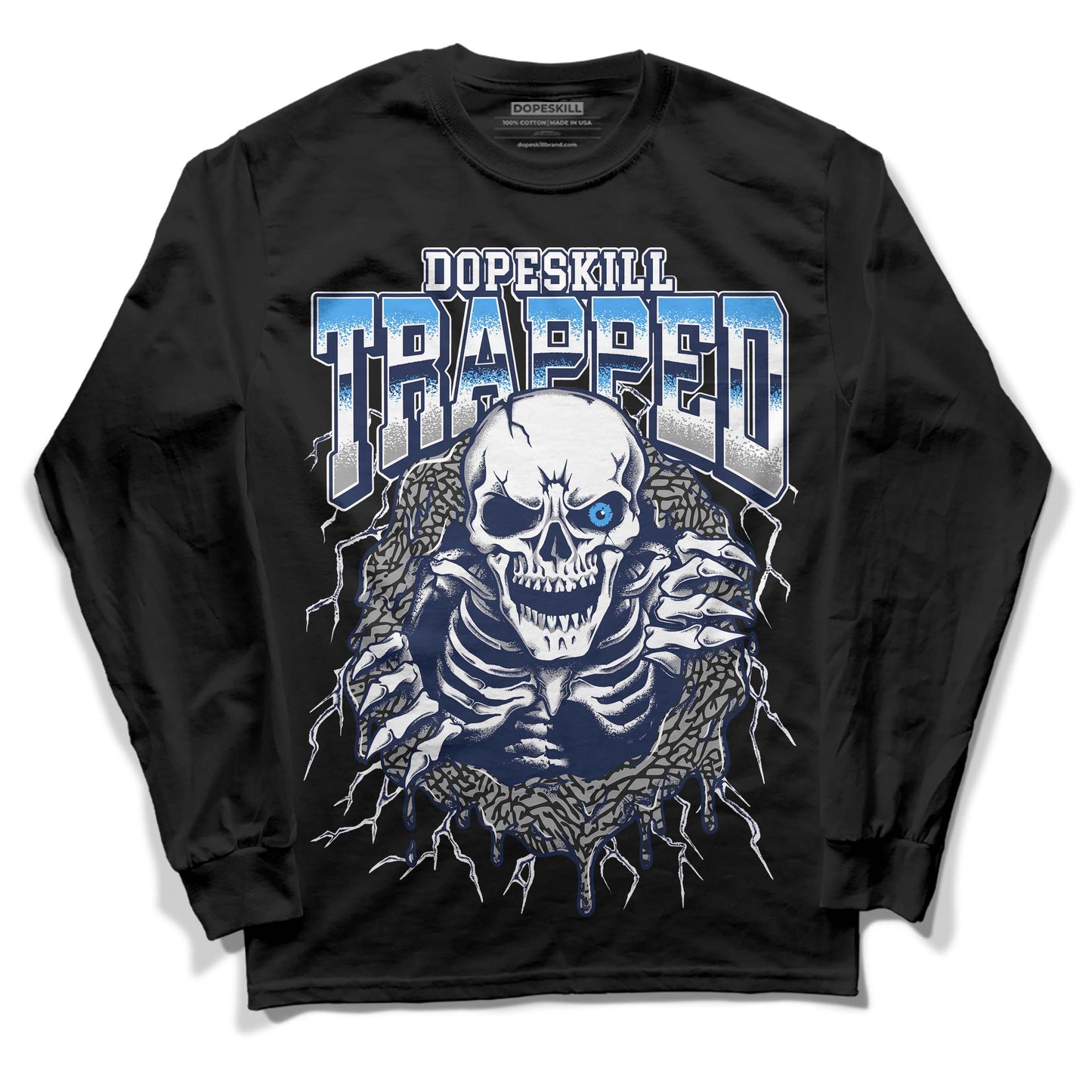 Midnight Navy 3s DopeSkill Long Sleeve T-Shirt Trapped Halloween Graphic