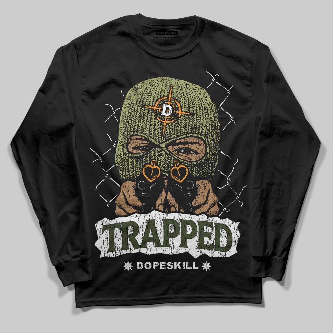 Olive Collection DopeSkill Long Sleeve T-Shirt New Trapped Graphic