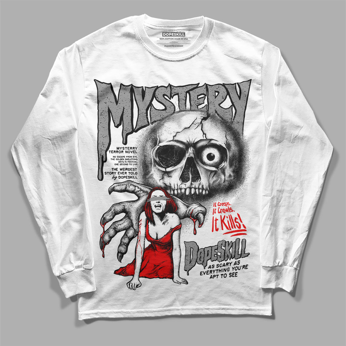 Black and White Collection DopeSkill Long Sleeve T-Shirt Mystery Ghostly Grasp Graphic