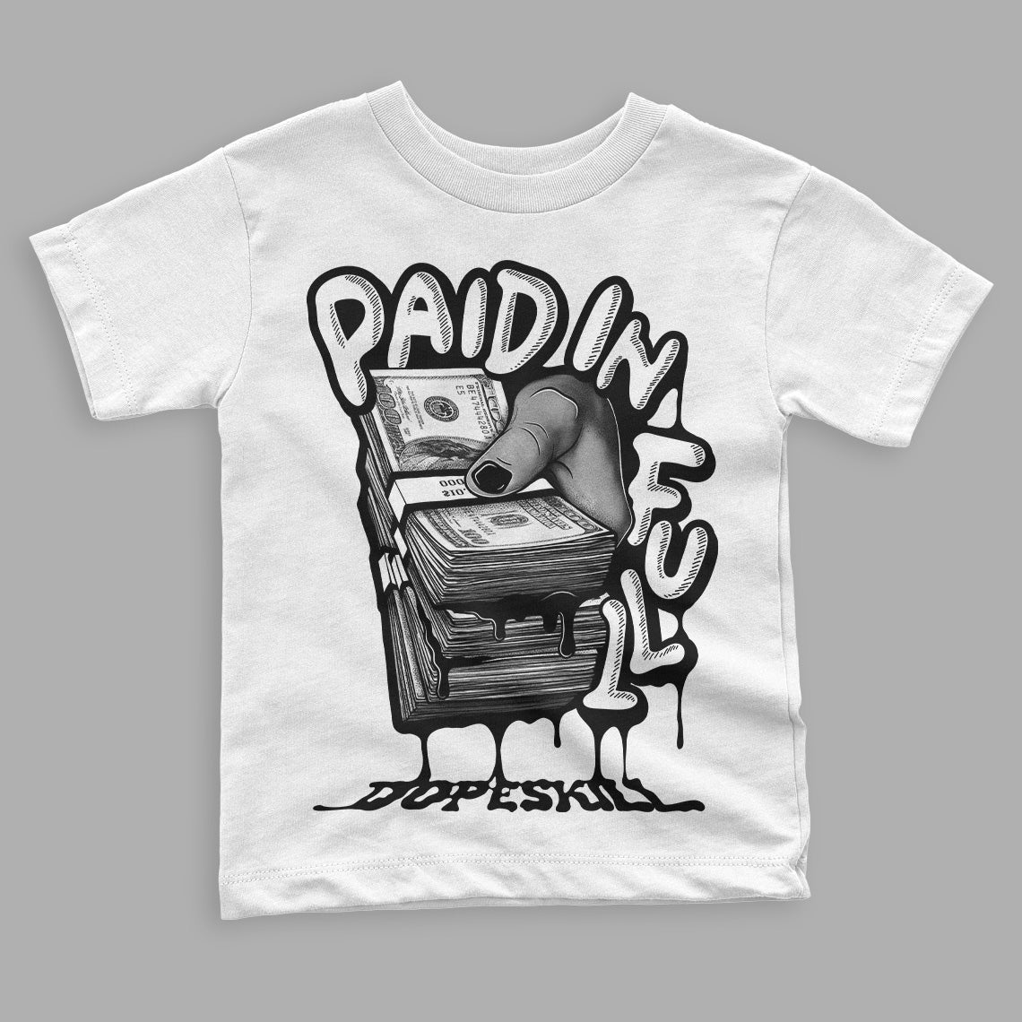 Panda White Black Dunk Low DopeSkill Toddler Kids T-shirt Paid In Full Graphic