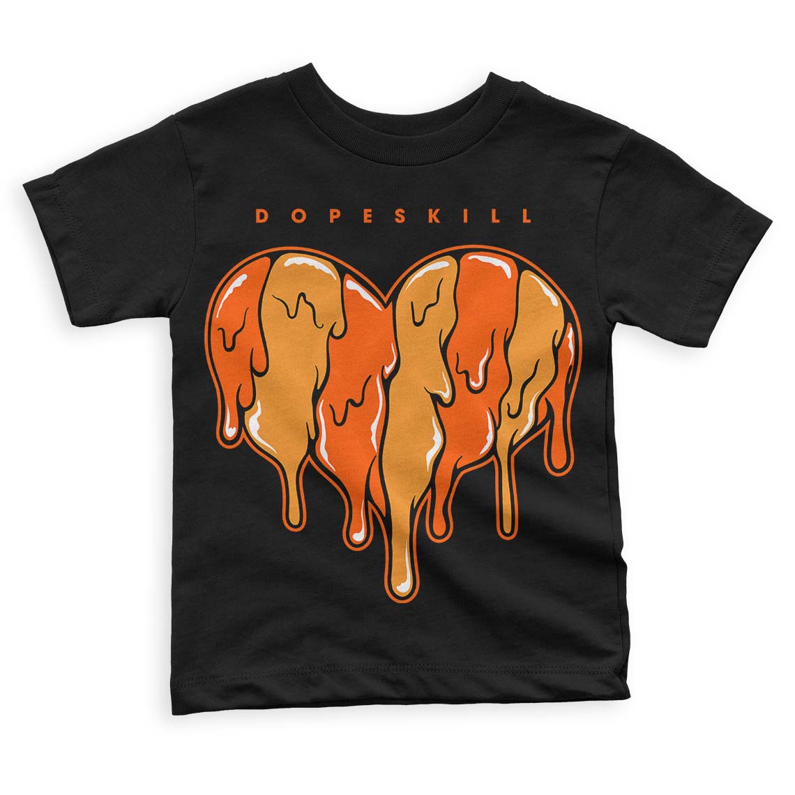 Brilliant Orange 12s DopeSkill Toddler Kids T-shirt Slime Drip Heart Graphic