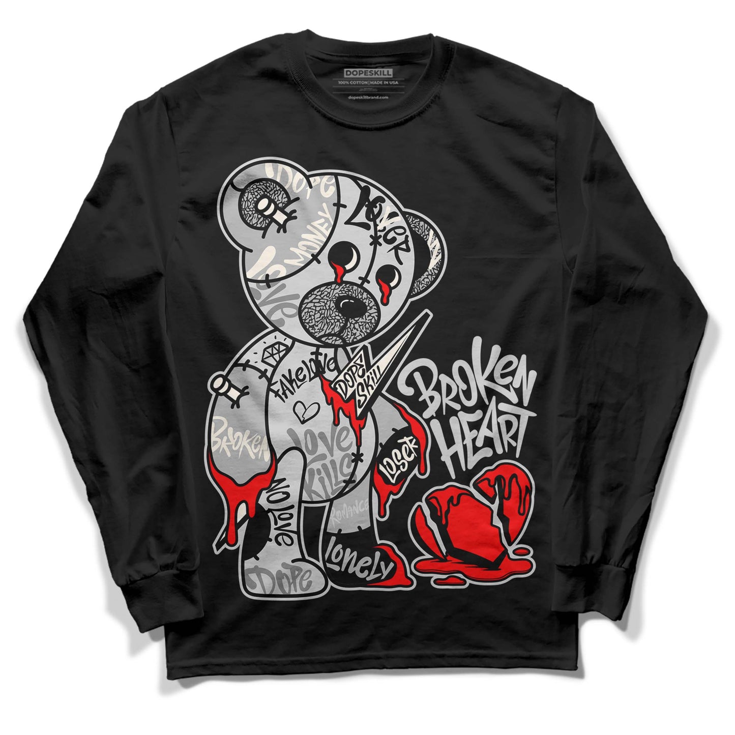 Off Noir 3s DopeSkill Long Sleeve T-Shirt Broken Heart Graphic