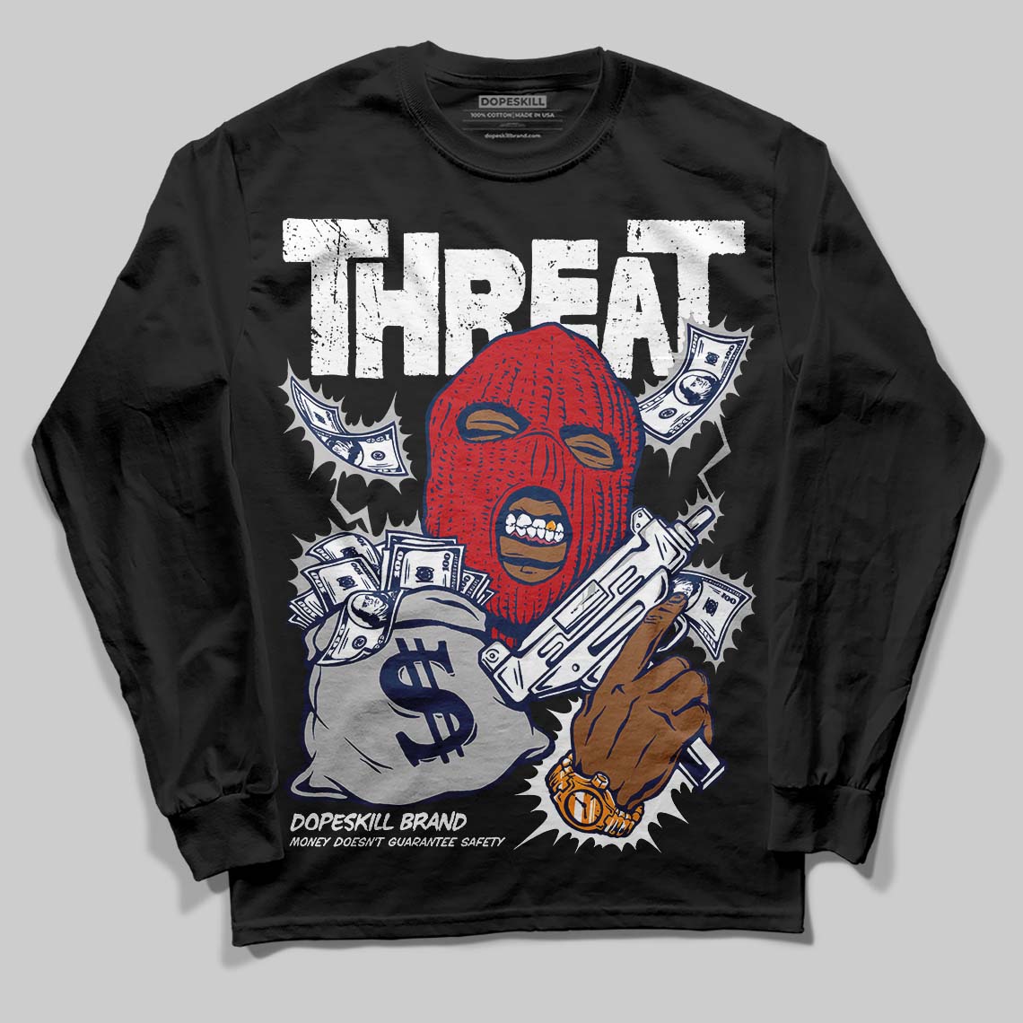 Summit White Navy 4s DopeSkill Long Sleeve T-Shirt Under Threat Graphic