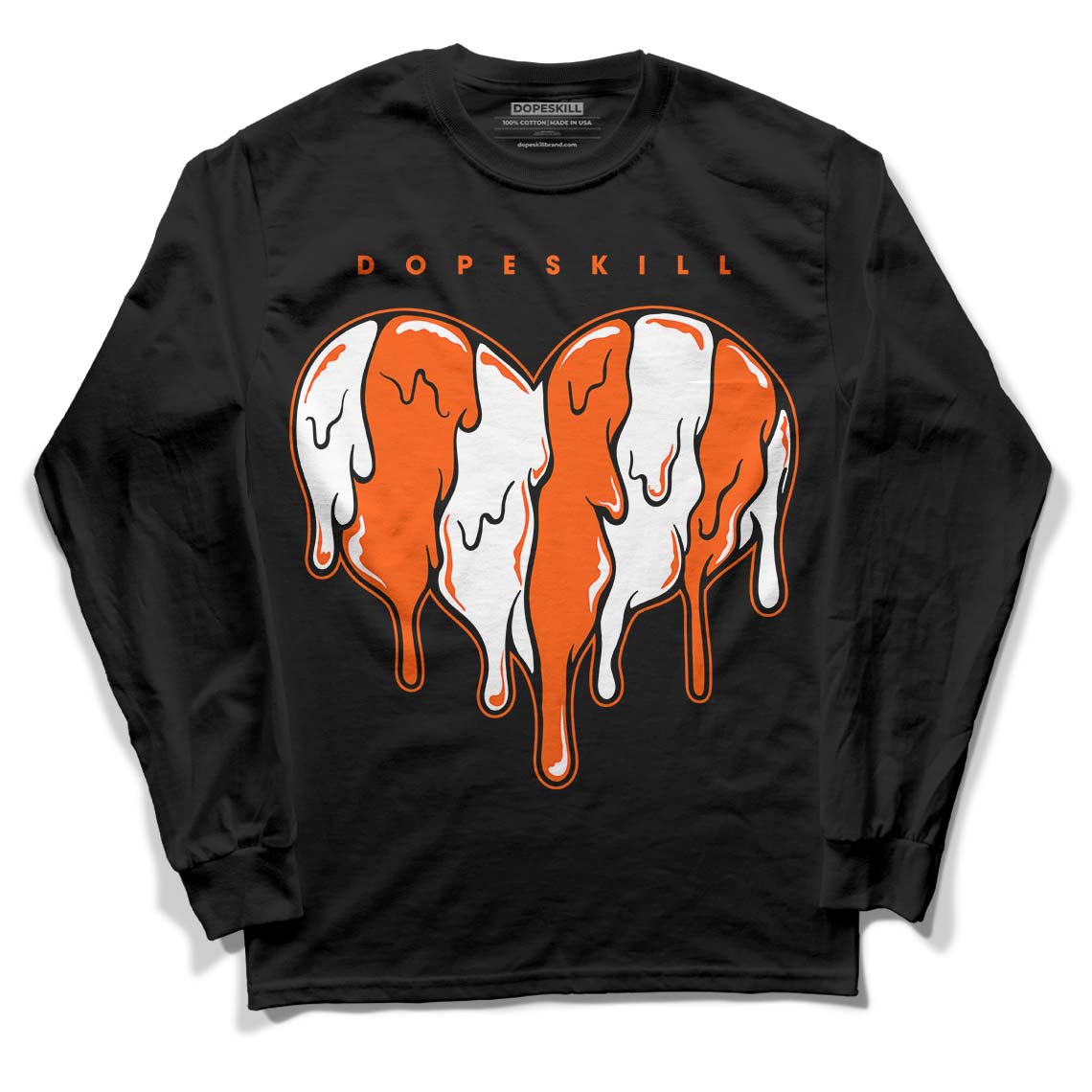 Orange Milk DopeSkill Long Sleeve T-Shirt Slime Drip Heart Graphic