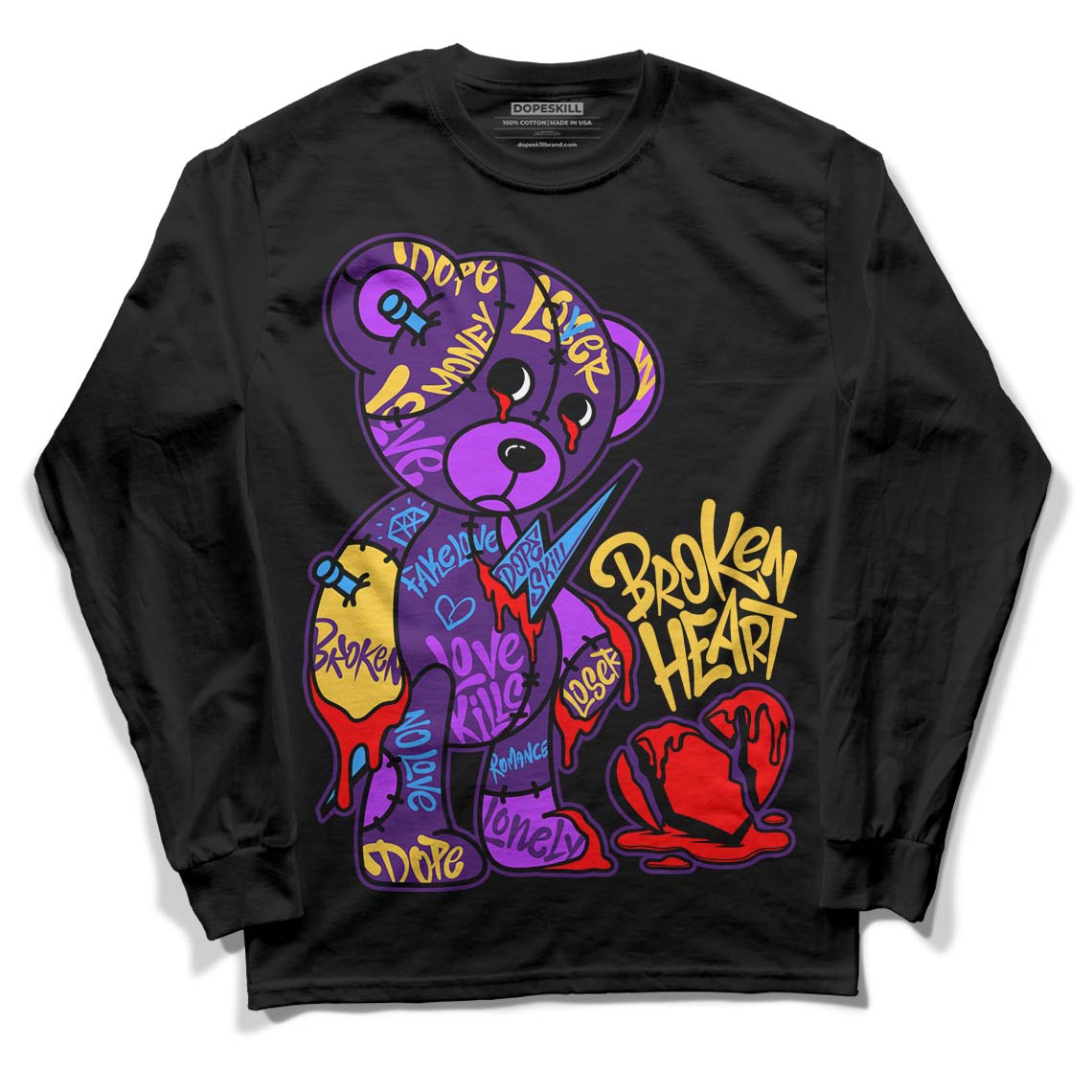 Field Purple 12s DopeSkill Long Sleeve T-Shirt Broken Heart Graphic