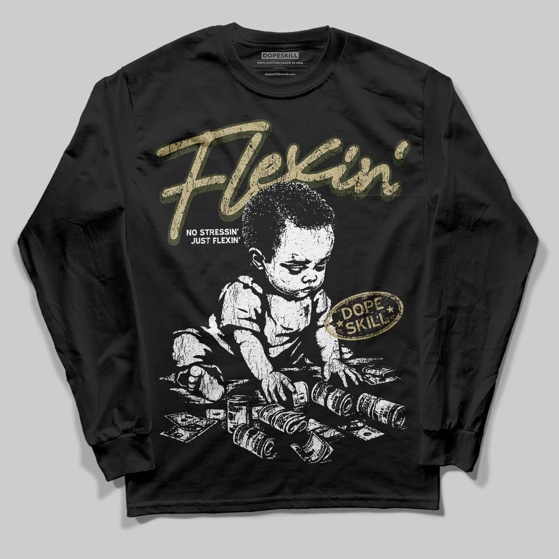 Olive Collection DopeSkill Long Sleeve T-Shirt Flexin' Graphic